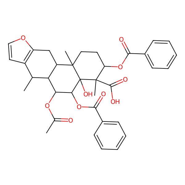 2D Structure of 6-acetyloxy-3,5-dibenzoyloxy-4a-hydroxy-4,7,11b-trimethyl-2,3,5,6,6a,7,11,11a-octahydro-1H-naphtho[2,1-f][1]benzofuran-4-carboxylic acid