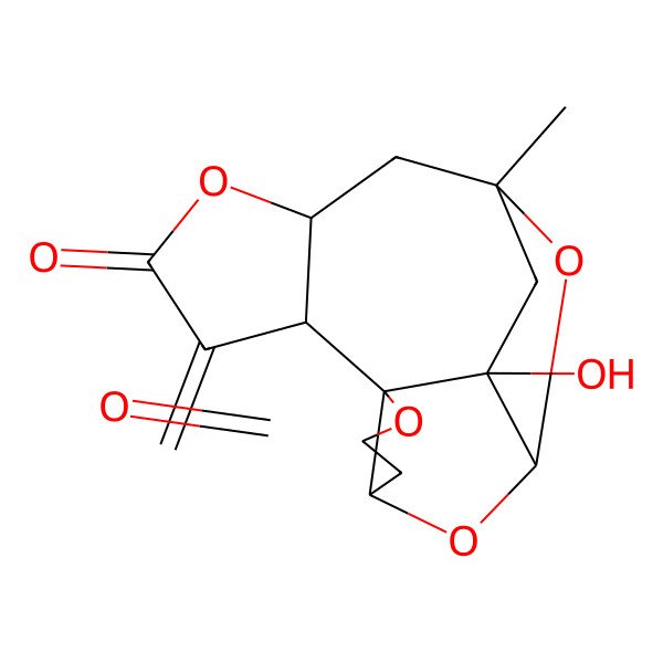 2D Structure of (1S,3S,7R,8R,12S,14R,16R)-16-hydroxy-14-methyl-9-methylidene-2,6,11,17-tetraoxapentacyclo[12.2.1.03,7.07,16.08,12]heptadecane-5,10-dione