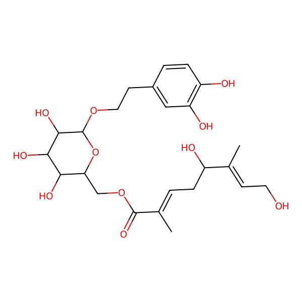 2D Structure of [(2R,3S,4S,5R,6R)-6-[2-(3,4-dihydroxyphenyl)ethoxy]-3,4,5-trihydroxyoxan-2-yl]methyl (2E,5R,6E)-5,8-dihydroxy-2,6-dimethylocta-2,6-dienoate