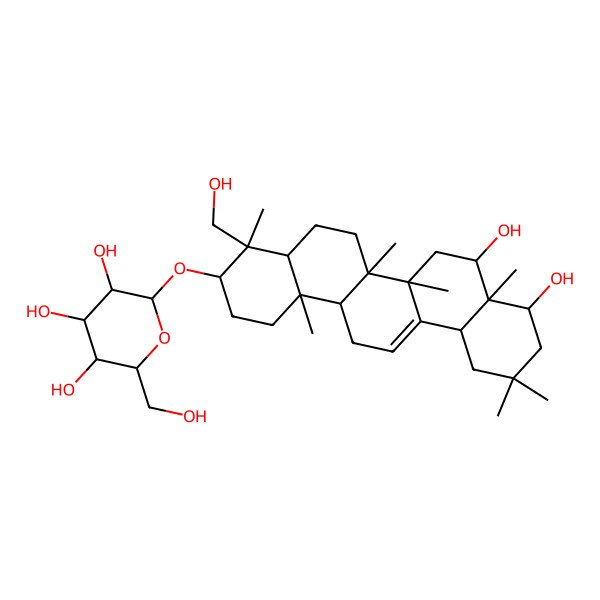 2D Structure of 2-[[8,9-Dihydroxy-4-(hydroxymethyl)-4,6a,6b,8a,11,11,14b-heptamethyl-1,2,3,4a,5,6,7,8,9,10,12,12a,14,14a-tetradecahydropicen-3-yl]oxy]-6-(hydroxymethyl)oxane-3,4,5-triol