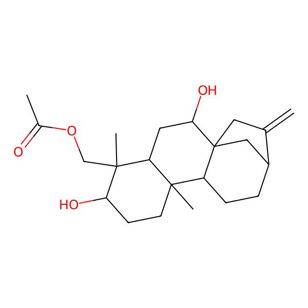 2D Structure of [(1S,2R,4R,5R,6S,9R,10R,13S)-2,6-dihydroxy-5,9-dimethyl-14-methylidene-5-tetracyclo[11.2.1.01,10.04,9]hexadecanyl]methyl acetate