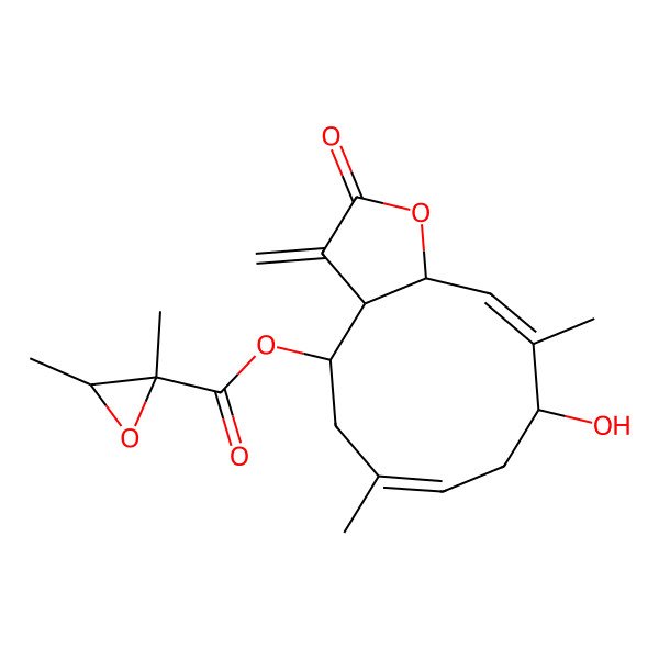 2D Structure of [(3aS,4R,6Z,9S,10Z,11aS)-9-hydroxy-6,10-dimethyl-3-methylidene-2-oxo-3a,4,5,8,9,11a-hexahydrocyclodeca[b]furan-4-yl] (2S,3S)-2,3-dimethyloxirane-2-carboxylate
