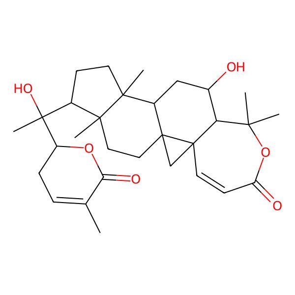 2D Structure of (1S,3S,9S,10R,12S,13S,16S,17R)-10-hydroxy-16-[(1R)-1-hydroxy-1-[(2S)-5-methyl-6-oxo-2,3-dihydropyran-2-yl]ethyl]-8,8,13,17-tetramethyl-7-oxapentacyclo[10.7.0.01,3.03,9.013,17]nonadec-4-en-6-one