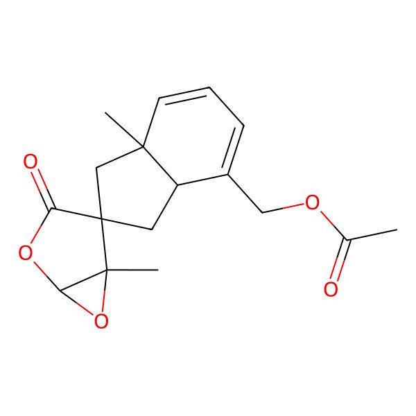 2D Structure of (5,7'a-dimethyl-3-oxospiro[2,6-dioxabicyclo[3.1.0]hexane-4,2'-3,3a-dihydro-1H-indene]-4'-yl)methyl acetate