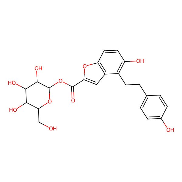 2D Structure of [(2S,3R,4S,5S,6R)-3,4,5-trihydroxy-6-(hydroxymethyl)oxan-2-yl] 5-hydroxy-4-[2-(4-hydroxyphenyl)ethyl]-1-benzofuran-2-carboxylate
