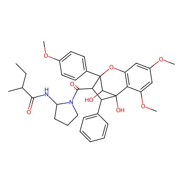 2D Structure of (2R)-N-[(2R)-1-[(1R,9R,10R,11S,12S)-1,12-dihydroxy-3,5-dimethoxy-9-(4-methoxyphenyl)-11-phenyl-8-oxatricyclo[7.2.1.02,7]dodeca-2(7),3,5-triene-10-carbonyl]pyrrolidin-2-yl]-2-methylbutanamide