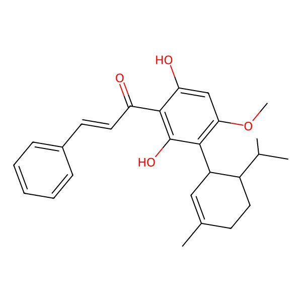 2D Structure of 1-[2,6-Dihydroxy-4-methoxy-3-(3-methyl-6-propan-2-ylcyclohex-2-en-1-yl)phenyl]-3-phenylprop-2-en-1-one