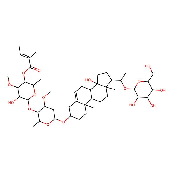2D Structure of [5-Hydroxy-6-[6-[[14-hydroxy-10,13-dimethyl-17-[1-[3,4,5-trihydroxy-6-(hydroxymethyl)oxan-2-yl]oxyethyl]-1,2,3,4,7,8,9,11,12,15,16,17-dodecahydrocyclopenta[a]phenanthren-3-yl]oxy]-4-methoxy-2-methyloxan-3-yl]oxy-4-methoxy-2-methyloxan-3-yl] 2-methylbut-2-enoate