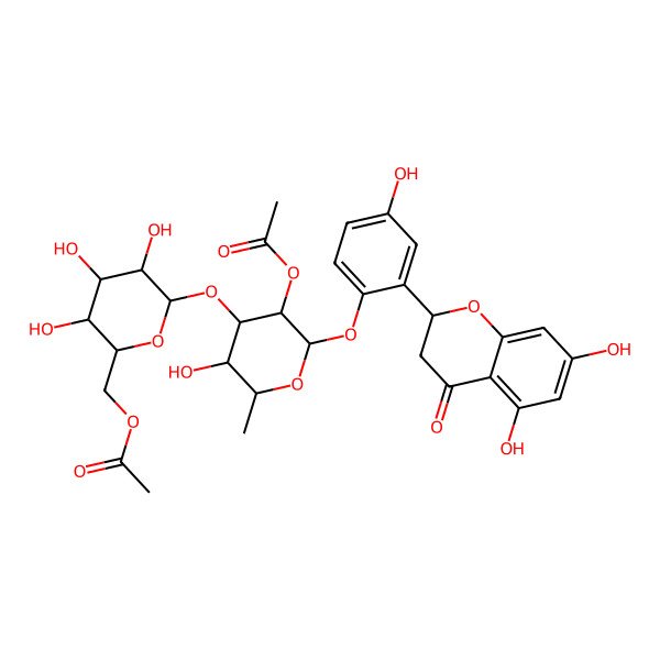 2D Structure of [(2R,3S,4S,5R,6S)-6-[(2S,3R,4R,5S,6S)-3-acetyloxy-2-[2-[(2S)-5,7-dihydroxy-4-oxo-2,3-dihydrochromen-2-yl]-4-hydroxyphenoxy]-5-hydroxy-6-methyloxan-4-yl]oxy-3,4,5-trihydroxyoxan-2-yl]methyl acetate