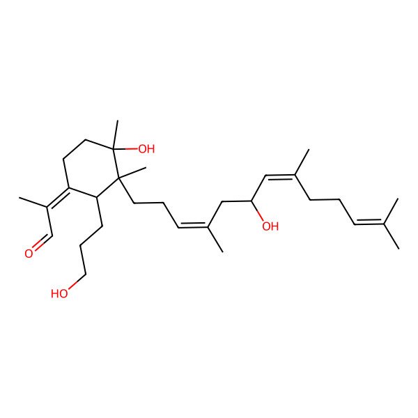 2D Structure of (2Z)-2-[(2R,3S,4S)-4-hydroxy-2-(3-hydroxypropyl)-3-[(3E,6R,7E)-6-hydroxy-4,8,12-trimethyltrideca-3,7,11-trienyl]-3,4-dimethylcyclohexylidene]propanal