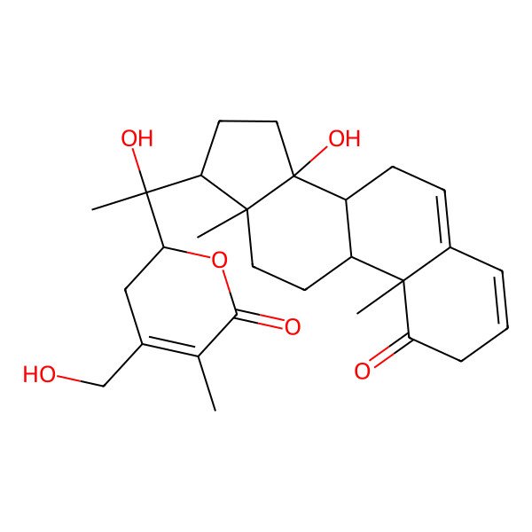 2D Structure of (2R)-2-[(1R)-1-hydroxy-1-[(8R,9S,10R,13R,14R,17S)-14-hydroxy-10,13-dimethyl-1-oxo-7,8,9,11,12,15,16,17-octahydro-2H-cyclopenta[a]phenanthren-17-yl]ethyl]-4-(hydroxymethyl)-5-methyl-2,3-dihydropyran-6-one