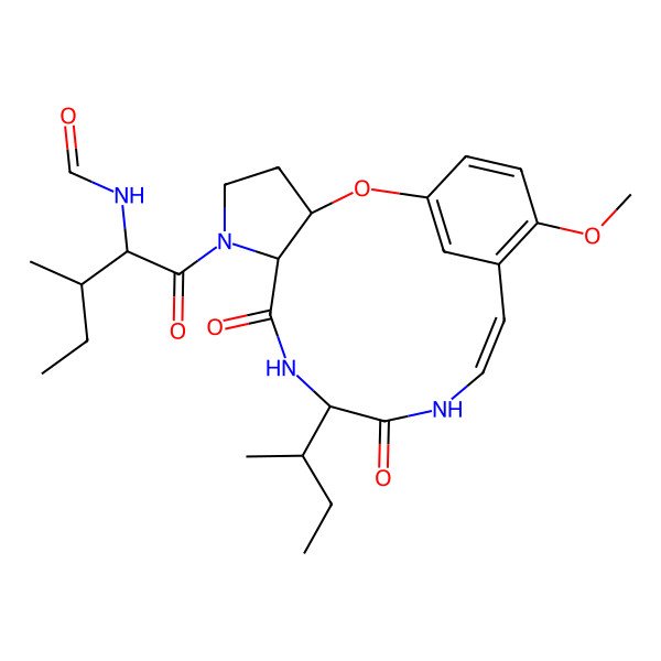 2D Structure of N-[1-(10-butan-2-yl-16-methoxy-8,11-dioxo-2-oxa-6,9,12-triazatricyclo[13.3.1.03,7]nonadeca-1(19),13,15,17-tetraen-6-yl)-3-methyl-1-oxopentan-2-yl]formamide