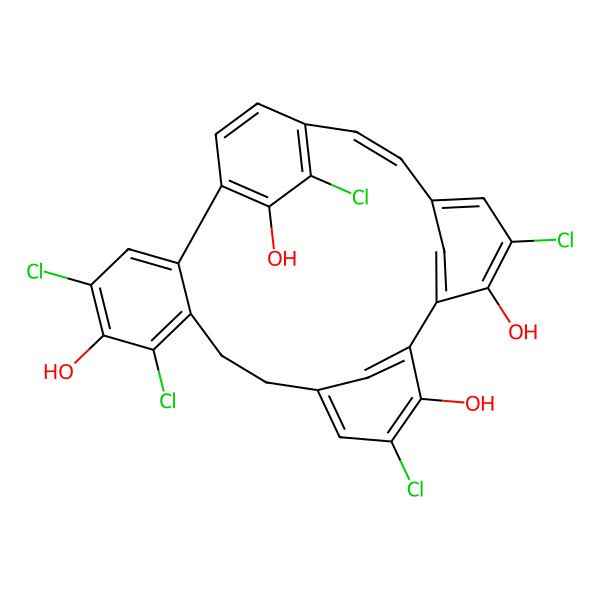 2D Structure of (20Z)-4,6,12,17,23-pentachloropentacyclo[20.2.2.110,14.115,19.02,7]octacosa-1(24),2,4,6,10(28),11,13,15,17,19(27),20,22,25-tridecaene-5,13,16,24-tetrol