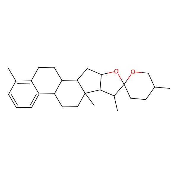 2D Structure of (1S,2S,4S,5'R,6R,7S,8R,9S,12S)-5',7,9,17-tetramethylspiro[5-oxapentacyclo[10.8.0.02,9.04,8.013,18]icosa-13,15,17-triene-6,2'-oxane]