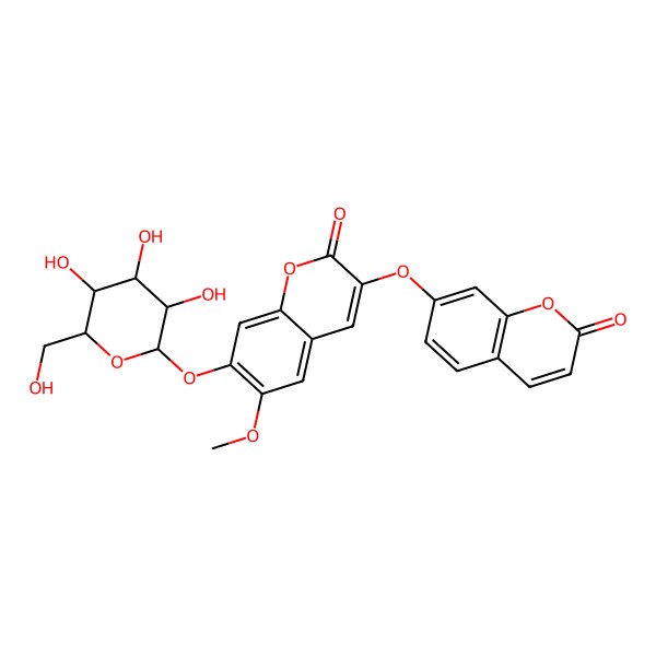 2D Structure of 6-methoxy-3-(2-oxochromen-7-yl)oxy-7-[(2S,3R,4S,5R,6R)-3,4,5-trihydroxy-6-(hydroxymethyl)oxan-2-yl]oxychromen-2-one