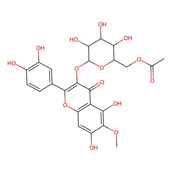 2D Structure of [6-[2-(3,4-Dihydroxyphenyl)-5,7-dihydroxy-6-methoxy-4-oxochromen-3-yl]oxy-3,4,5-trihydroxyoxan-2-yl]methyl acetate