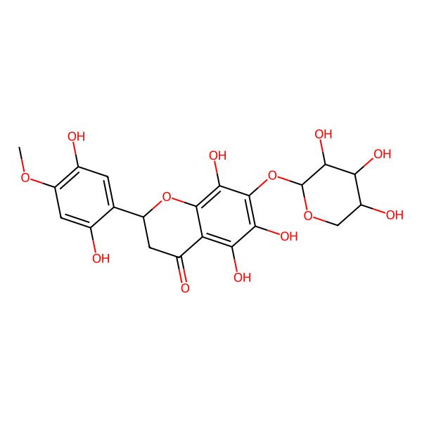 2D Structure of (2S)-2-(2,5-dihydroxy-4-methoxyphenyl)-5,6,8-trihydroxy-7-[(2S,3R,4S,5R)-3,4,5-trihydroxyoxan-2-yl]oxy-2,3-dihydrochromen-4-one