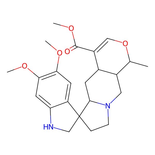 2D Structure of Methyl 5,6-dimethoxy-1'-methylspiro[1,2-dihydroindole-3,6'-1,4a,5,5a,7,8,10,10a-octahydropyrano[3,4-f]indolizine]-4'-carboxylate