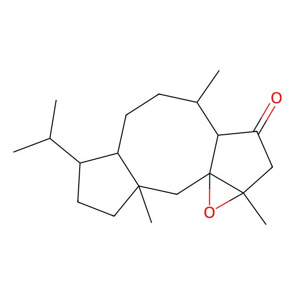 2D Structure of (2aR,3S,5aS,6R,8aR,9aR,10aS)-Dodecahydro-3,8a,10a-trimethyl-6-(1-methylethyl)-2H-cyclopenta[6 inverted exclamation marka,7 inverted exclamation marka]cycloocta[1 inverted exclamation marka,2 inverted exclamation marka:1,5]cyclopent[1,2-b]oxiren-2-one