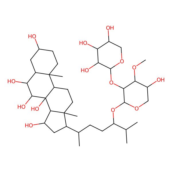 2D Structure of (3S,5S,6R,7R,8S,9R,10S,13R,14S,15S,17R)-17-[(2R,5S)-5-[(2S,3R,4S,5R)-5-hydroxy-4-methoxy-3-[(2S,3R,4S,5R)-3,4,5-trihydroxyoxan-2-yl]oxyoxan-2-yl]oxy-6-methylheptan-2-yl]-10,13-dimethyl-1,2,3,4,5,6,7,9,11,12,14,15,16,17-tetradecahydrocyclopenta[a]phenanthrene-3,6,7,8,15-pentol