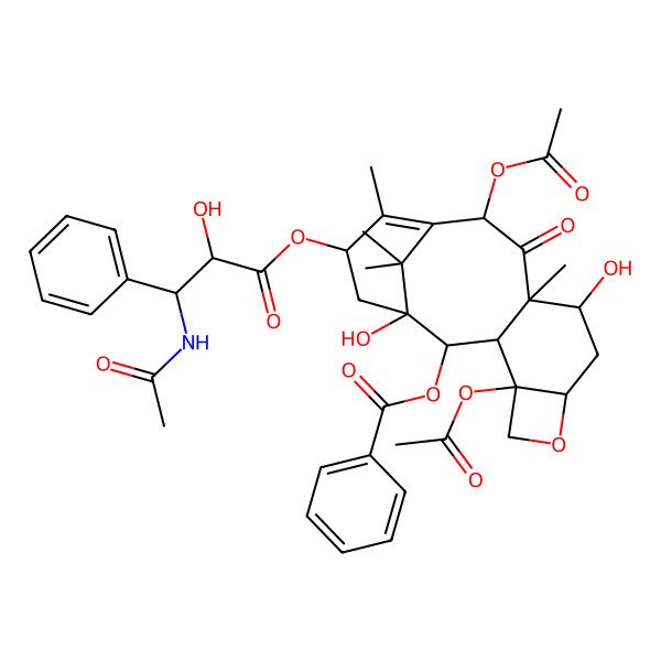 2D Structure of [15-(3-Acetamido-2-hydroxy-3-phenylpropanoyl)oxy-4,12-diacetyloxy-1,9-dihydroxy-10,14,17,17-tetramethyl-11-oxo-6-oxatetracyclo[11.3.1.03,10.04,7]heptadec-13-en-2-yl] benzoate