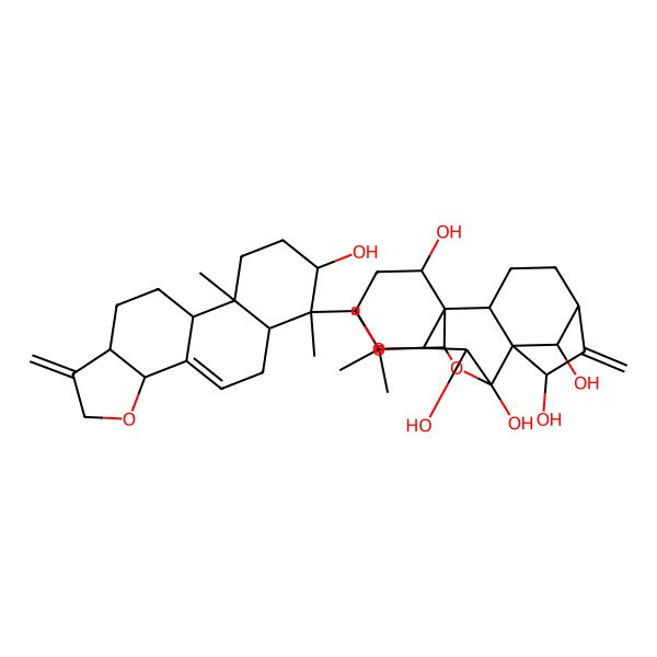 2D Structure of (1R,2S,5S,7R,8R,9S,10S,11R,15S,16S,18R)-16-[[(3aR,5aS,6S,7R,9aS,9bS,11aS)-7-hydroxy-6,9a-dimethyl-1-methylidene-3a,5,5a,7,8,9,9b,10,11,11a-decahydronaphtho[1,2-g][1]benzofuran-6-yl]methoxy]-12,12-dimethyl-6-methylidene-17-oxapentacyclo[7.6.2.15,8.01,11.02,8]octadecane-7,9,10,15,18-pentol