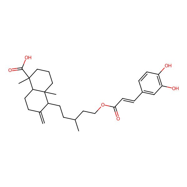 2D Structure of (5beta,9alpha,10alpha,13S)-15-[(3,4-Dihydroxy-trans-cinnamoyl)oxy]labd-8(20)-en-19-oic acid