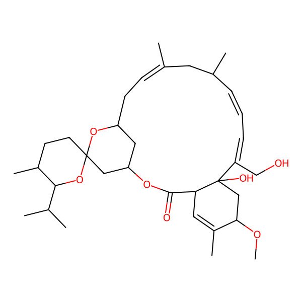 2D Structure of (1S,4R,5'S,6'R,7S,9S,10E,12E,14R,16Z,19R,21R)-9-hydroxy-10-(hydroxymethyl)-7-methoxy-5',6,14,16-tetramethyl-6'-propan-2-ylspiro[2,20-dioxatricyclo[17.3.1.04,9]tricosa-5,10,12,16-tetraene-21,2'-oxane]-3-one