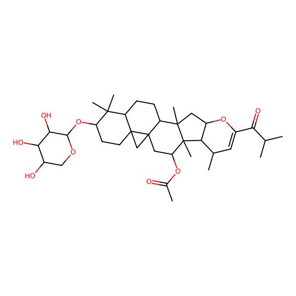 2D Structure of [4,6,12,17,17-Pentamethyl-8-(2-methylpropanoyl)-18-(3,4,5-trihydroxyoxan-2-yl)oxy-9-oxahexacyclo[11.9.0.01,21.04,12.05,10.016,21]docos-7-en-3-yl] acetate