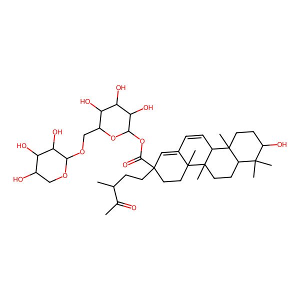 2D Structure of [3,4,5-trihydroxy-6-[(3,4,5-trihydroxyoxan-2-yl)oxymethyl]oxan-2-yl] 8-hydroxy-4a,4b,7,7,10a-pentamethyl-2-(3-methyl-4-oxopentyl)-4,5,6,6a,8,9,10,10b-octahydro-3H-chrysene-2-carboxylate