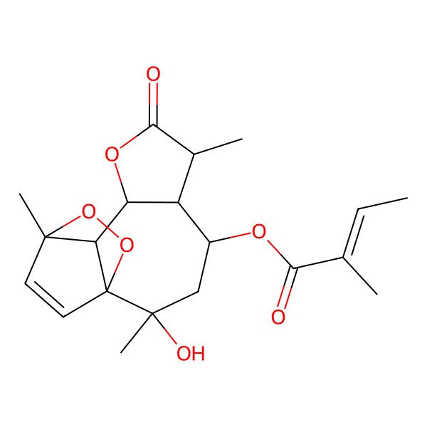 2D Structure of [(1S,2R,4S,5R,6S,9S,10S,11R)-2-hydroxy-2,6,11-trimethyl-7-oxo-8,12,13-trioxatetracyclo[9.2.2.01,10.05,9]pentadec-14-en-4-yl] (Z)-2-methylbut-2-enoate