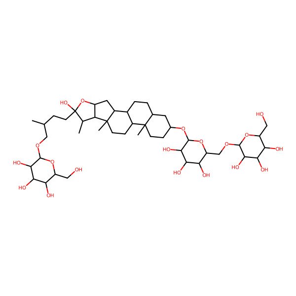 2D Structure of (2R,3S,4S,5R,6R)-2-(hydroxymethyl)-6-[[(2R,3S,4S,5R,6R)-3,4,5-trihydroxy-6-[[(1R,2S,4S,6R,7S,8R,9S,12S,13S,16S,18S)-6-hydroxy-7,9,13-trimethyl-6-[(3R)-3-methyl-4-[(2R,3R,4S,5S,6R)-3,4,5-trihydroxy-6-(hydroxymethyl)oxan-2-yl]oxybutyl]-5-oxapentacyclo[10.8.0.02,9.04,8.013,18]icosan-16-yl]oxy]oxan-2-yl]methoxy]oxane-3,4,5-triol