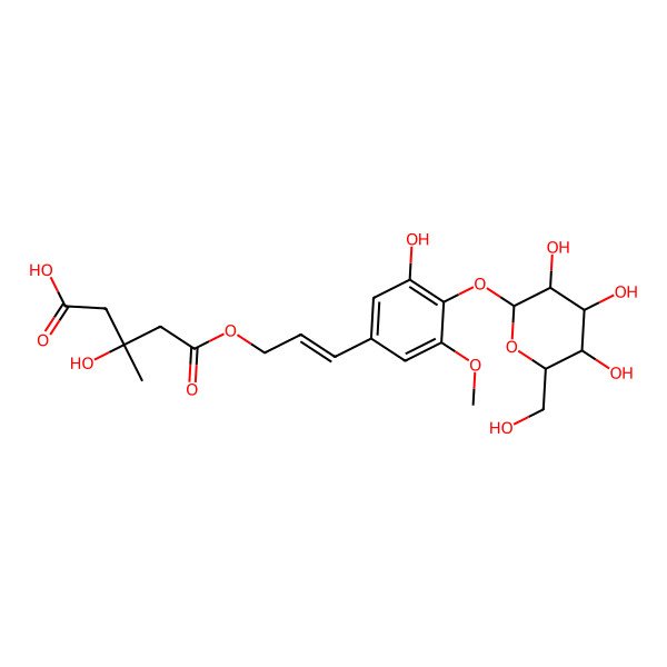 2D Structure of (3S)-3-hydroxy-5-[(E)-3-[3-hydroxy-5-methoxy-4-[(2S,3R,4S,5S,6R)-3,4,5-trihydroxy-6-(hydroxymethyl)oxan-2-yl]oxyphenyl]prop-2-enoxy]-3-methyl-5-oxopentanoic acid