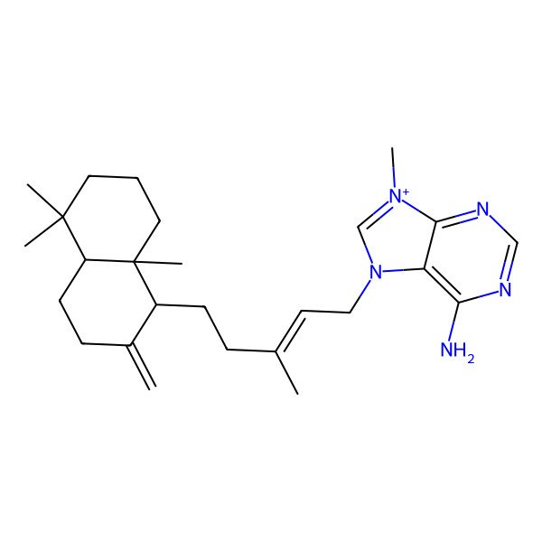2D Structure of 7-[(E)-5-[(1R,4aR,8aR)-5,5,8a-trimethyl-2-methylidene-3,4,4a,6,7,8-hexahydro-1H-naphthalen-1-yl]-3-methylpent-2-enyl]-9-methylpurin-9-ium-6-amine