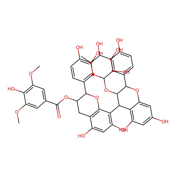 2D Structure of [8-[5,7-dihydroxy-2-(4-hydroxyphenyl)-3-(3,4,5-trihydroxy-6-methyloxan-2-yl)oxy-3,4-dihydro-2H-chromen-4-yl]-2-(3,4-dihydroxyphenyl)-5,7-dihydroxy-3,4-dihydro-2H-chromen-3-yl] 4-hydroxy-3,5-dimethoxybenzoate