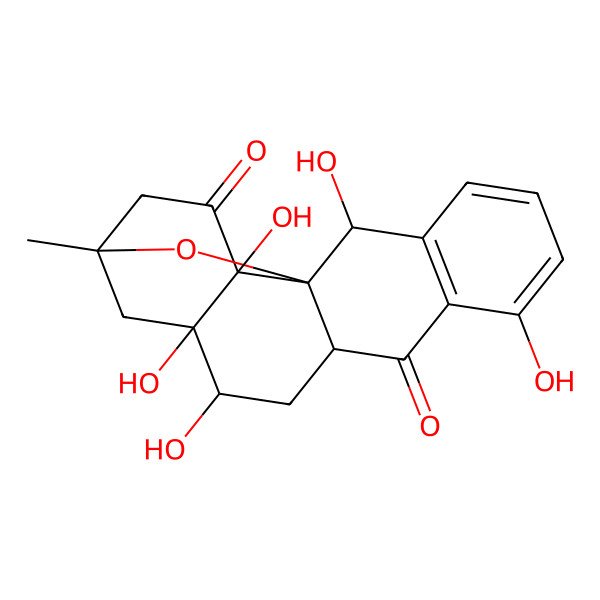 2D Structure of 2,7,12,13,18-Pentahydroxy-15-methyl-19-oxapentacyclo[13.3.1.01,10.03,8.013,18]nonadeca-3(8),4,6-triene-9,17-dione