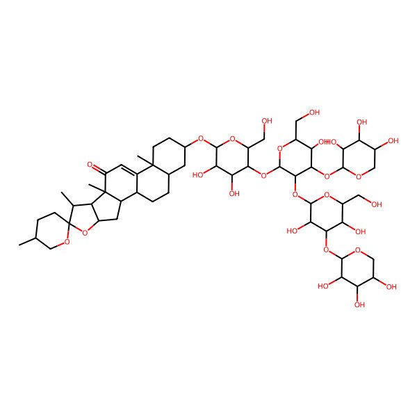 2D Structure of 16-[5-[3-[3,5-Dihydroxy-6-(hydroxymethyl)-4-(3,4,5-trihydroxyoxan-2-yl)oxyoxan-2-yl]oxy-5-hydroxy-6-(hydroxymethyl)-4-(3,4,5-trihydroxyoxan-2-yl)oxyoxan-2-yl]oxy-3,4-dihydroxy-6-(hydroxymethyl)oxan-2-yl]oxy-5',7,9,13-tetramethylspiro[5-oxapentacyclo[10.8.0.02,9.04,8.013,18]icos-11-ene-6,2'-oxane]-10-one