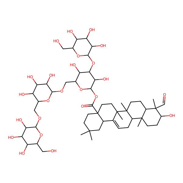 2D Structure of [3,5-Dihydroxy-4-[3,4,5-trihydroxy-6-(hydroxymethyl)oxan-2-yl]oxy-6-[[3,4,5-trihydroxy-6-[[3,4,5-trihydroxy-6-(hydroxymethyl)oxan-2-yl]oxymethyl]oxan-2-yl]oxymethyl]oxan-2-yl] 9-formyl-10-hydroxy-2,2,6a,6b,9,12a-hexamethyl-1,3,4,5,6,6a,7,8,8a,10,11,12,13,14b-tetradecahydropicene-4a-carboxylate