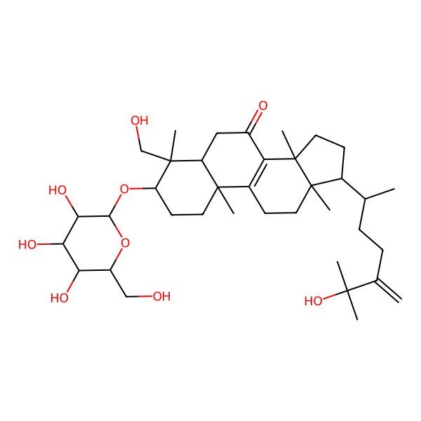 2D Structure of (3S,4R,5R,10S,13R,14R,17R)-4-(hydroxymethyl)-17-[(2R)-6-hydroxy-6-methyl-5-methylideneheptan-2-yl]-4,10,13,14-tetramethyl-3-[(2R,3R,4S,5S,6R)-3,4,5-trihydroxy-6-(hydroxymethyl)oxan-2-yl]oxy-1,2,3,5,6,11,12,15,16,17-decahydrocyclopenta[a]phenanthren-7-one