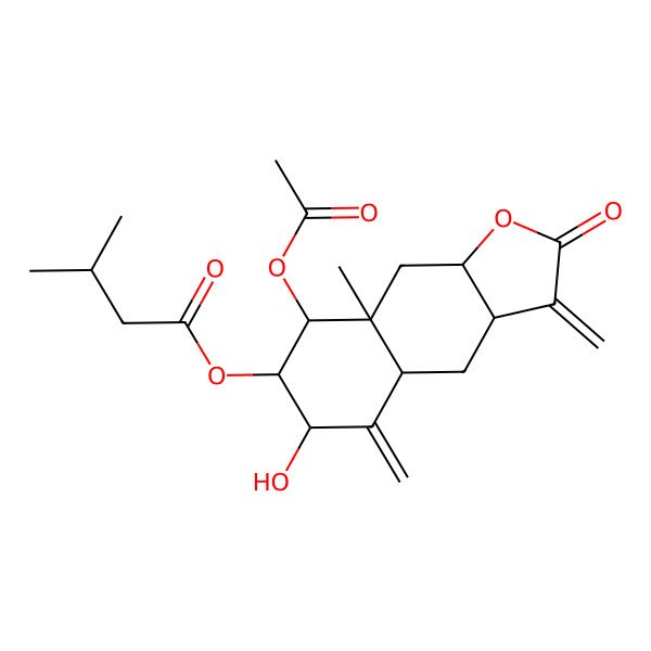 2D Structure of (8-Acetyloxy-6-hydroxy-8a-methyl-3,5-dimethylidene-2-oxo-3a,4,4a,6,7,8,9,9a-octahydrobenzo[f][1]benzofuran-7-yl) 3-methylbutanoate