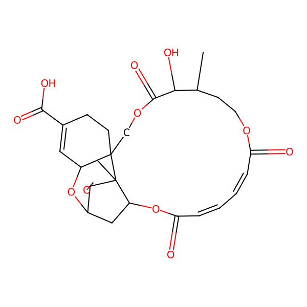 2D Structure of 12-Hydroxy-13,25-dimethyl-11,17,22-trioxospiro[2,10,16,23-tetraoxatetracyclo[22.2.1.03,8.08,25]heptacosa-4,18,20-triene-26,2'-oxirane]-5-carboxylic acid