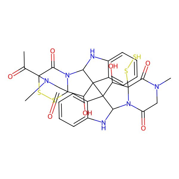 2D Structure of (2S,3S,11R,14S)-14-acetyl-3-[(1R,7S,8R,9S)-7-(disulfanyl)-8-hydroxy-5-methyl-3,6-dioxo-2,5,16-triazatetracyclo[7.7.0.02,7.010,15]hexadeca-10,12,14-trien-9-yl]-2-hydroxy-18-methyl-15,16-dithia-10,12,18-triazapentacyclo[12.2.2.01,12.03,11.04,9]octadeca-4,6,8-triene-13,17-dione