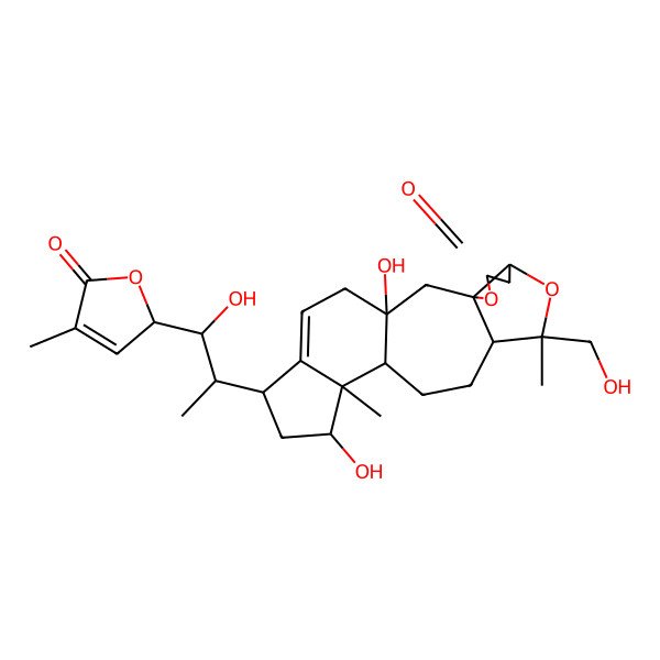 2D Structure of (1S,3R,7R,9R,10S,13S,14R,15S,17R)-1,15-dihydroxy-9-(hydroxymethyl)-17-[(1S,2S)-1-hydroxy-1-[(2S)-4-methyl-5-oxo-2H-furan-2-yl]propan-2-yl]-9,14-dimethyl-4,8-dioxapentacyclo[11.7.0.03,7.03,10.014,18]icos-18-en-5-one