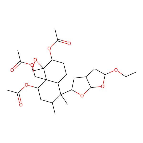 2D Structure of [3,5-diacetyloxy-8-(5-ethoxy-2,3,3a,4,5,6a-hexahydrofuro[2,3-b]furan-2-yl)-7,8-dimethylspiro[2,3,5,6,7,8a-hexahydro-1H-naphthalene-4,2'-oxirane]-4a-yl]methyl acetate