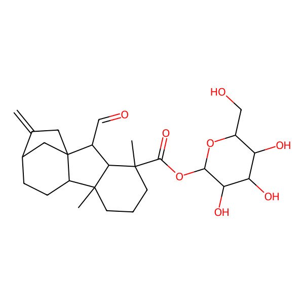 2D Structure of [(2S,3R,4S,5S,6R)-3,4,5-trihydroxy-6-(hydroxymethyl)oxan-2-yl] (1S,2R,3R,4S,8R,9R,12S)-2-formyl-4,8-dimethyl-13-methylidenetetracyclo[10.2.1.01,9.03,8]pentadecane-4-carboxylate