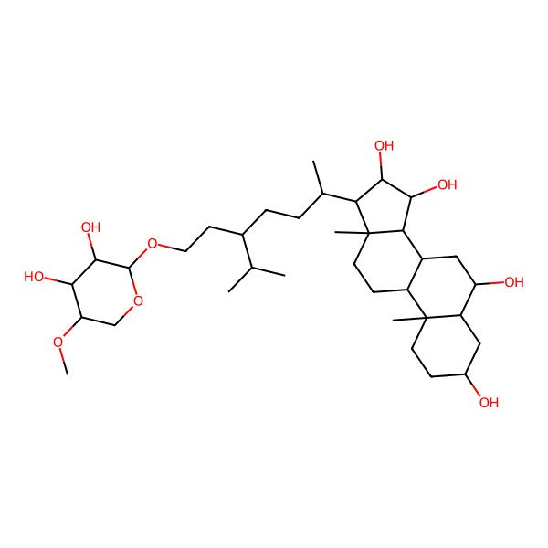 2D Structure of 17-[5-[2-(3,4-dihydroxy-5-methoxyoxan-2-yl)oxyethyl]-6-methylheptan-2-yl]-10,13-dimethyl-2,3,4,5,6,7,8,9,11,12,14,15,16,17-tetradecahydro-1H-cyclopenta[a]phenanthrene-3,6,15,16-tetrol