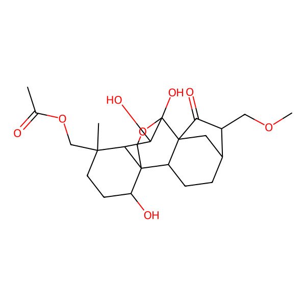 2D Structure of [(1S,2R,5R,6S,8S,9S,10S,11R,12R,15R)-9,10,15-trihydroxy-6-(methoxymethyl)-12-methyl-7-oxo-17-oxapentacyclo[7.6.2.15,8.01,11.02,8]octadecan-12-yl]methyl acetate