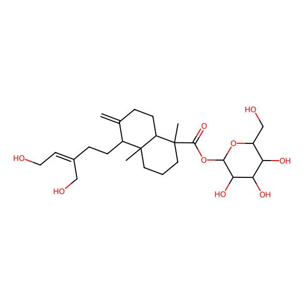 2D Structure of [3,4,5-trihydroxy-6-(hydroxymethyl)oxan-2-yl] 5-[5-hydroxy-3-(hydroxymethyl)pent-3-enyl]-1,4a-dimethyl-6-methylidene-3,4,5,7,8,8a-hexahydro-2H-naphthalene-1-carboxylate