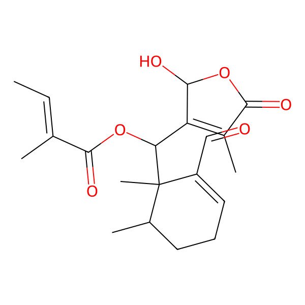 2D Structure of [(S)-[(1R,6S)-2-formyl-1,6-dimethylcyclohex-2-en-1-yl]-[(2S)-2-hydroxy-4-methyl-5-oxo-2H-furan-3-yl]methyl] (E)-2-methylbut-2-enoate
