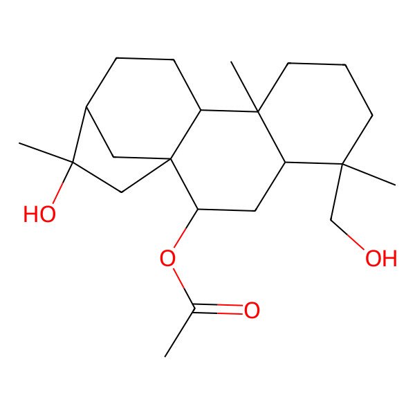 2D Structure of [(1R,2S,4S,5S,9R,10S,13R,14R)-14-hydroxy-5-(hydroxymethyl)-5,9,14-trimethyl-2-tetracyclo[11.2.1.01,10.04,9]hexadecanyl] acetate